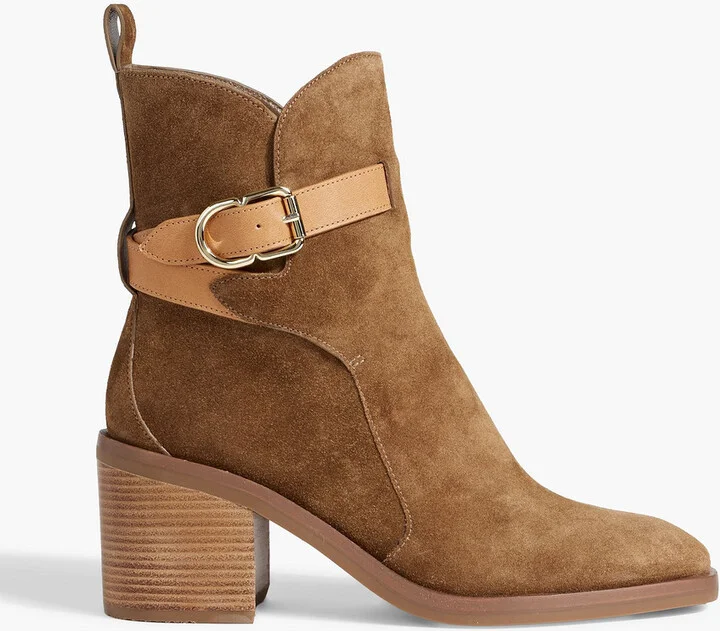 Alexa leather-trimmed suede ankle boots