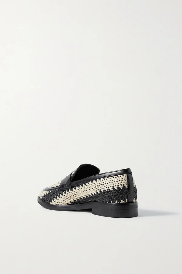 Alexa leather-trimmed two-tone raffia loafers - Image 3
