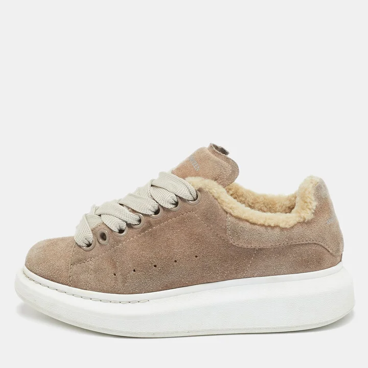 Alexander McQueen Beige Shearling and Suede Oversized Low Top Sneakers Size 35