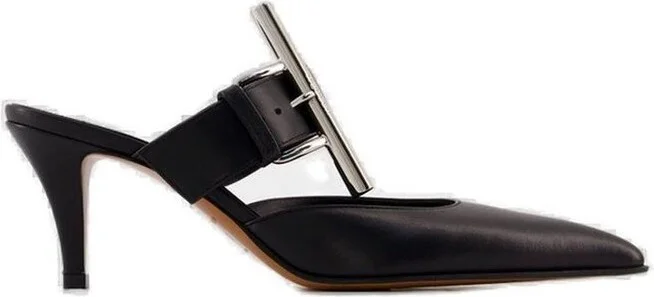 Alexander McQueen Birdee Cross-Bar Buckle Pointed-Toe Mules