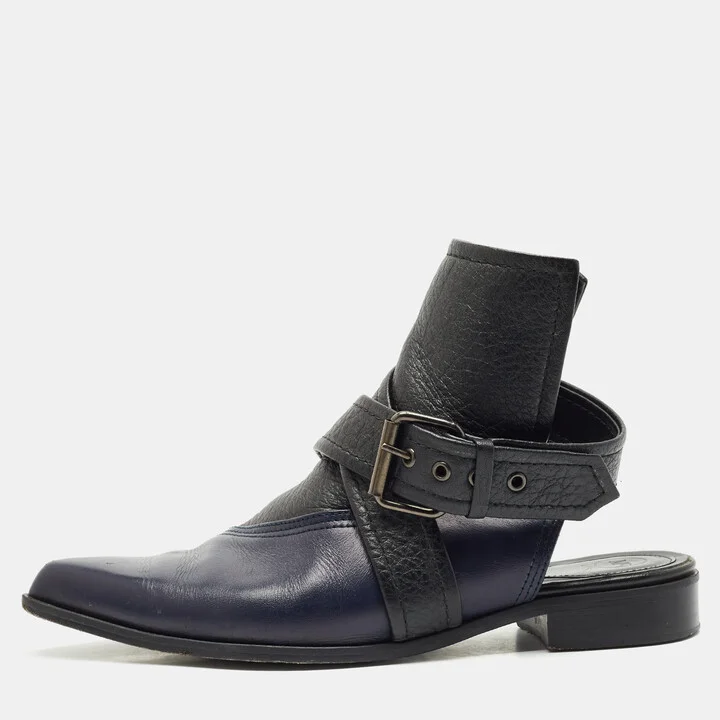 Alexander McQueen Black/Blue Leather Grace Ankle Length Boots Size 38
