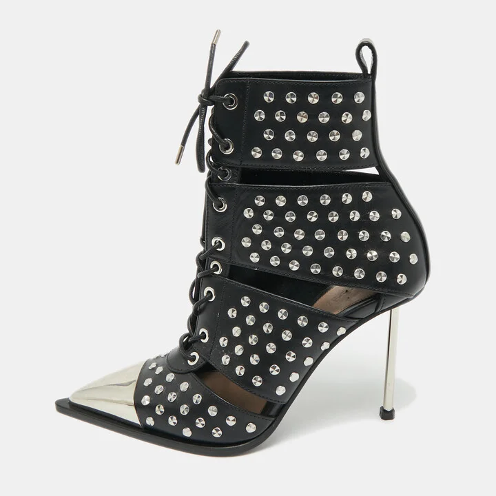 Alexander McQueen Black Cutout Leather Ankle Length Boots Size 39