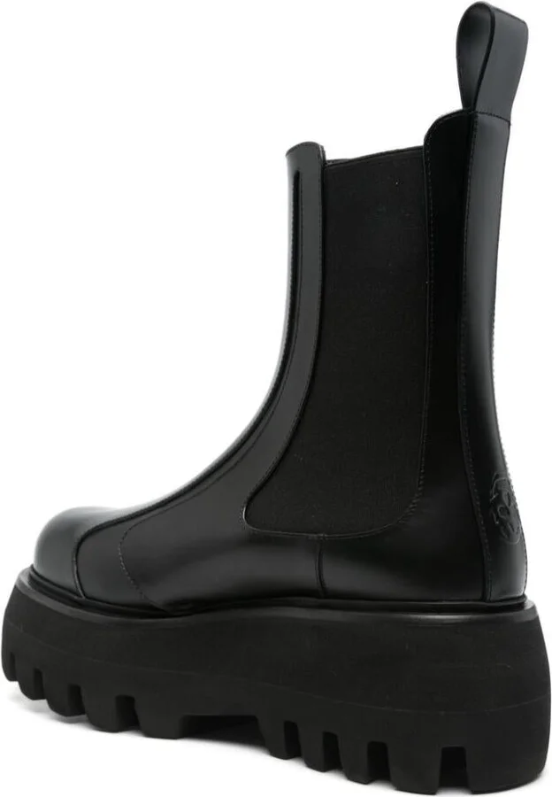 Alexander McQueen Black Glossy Leather Ankle Boots With Tank Sole - Image 3