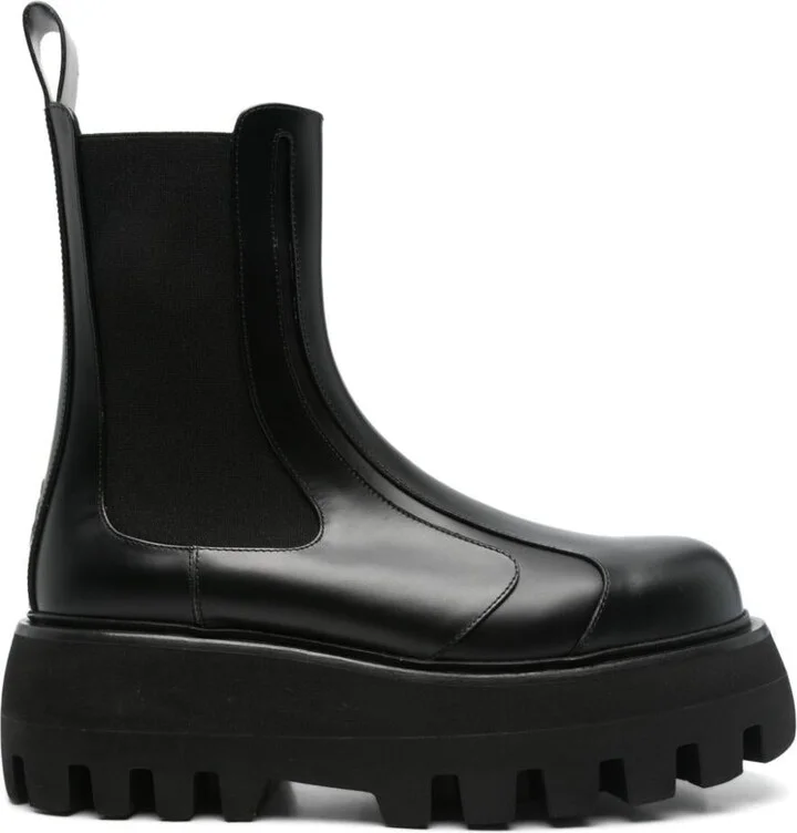 Alexander McQueen Black Glossy Leather Ankle Boots With Tank Sole