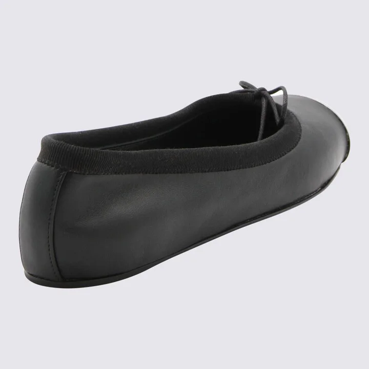 Alexander McQueen Black Leather And Silver Metal Flats - Image 2