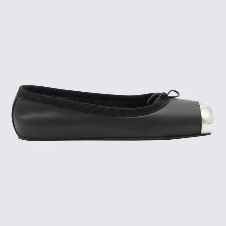 Alexander McQueen Black Leather And Silver Metal Flats
