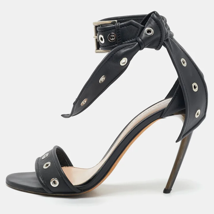 Alexander McQueen Black Leather Lana Razor Ankle Strap Sandals Size 39.5
