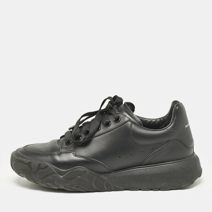 Alexander McQueen Black Leather Oversized Trainer Sneakers Size 39.5