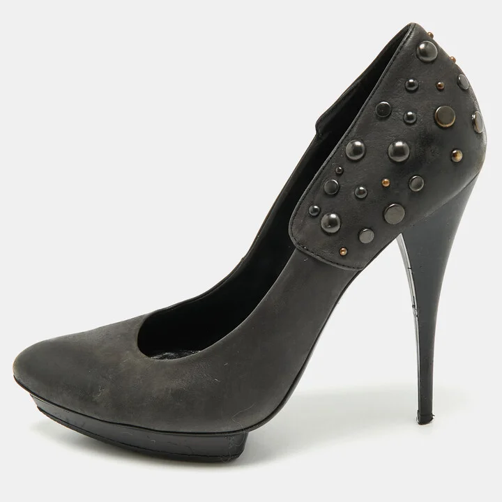 Alexander McQueen Black Leather Studded Platform Pumps Size 40