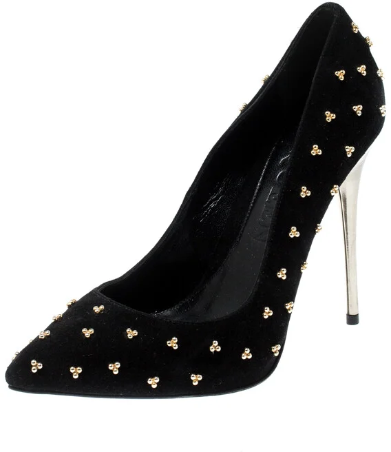 Alexander McQueen Black Suede Studded Pointed Toe Pumps Size 37