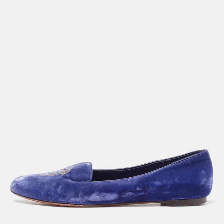Alexander McQueen Blue Velvet Skull Smoking Slippers Size 37