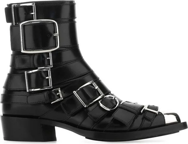 Alexander McQueen Buckle Detailed Ankle Boots