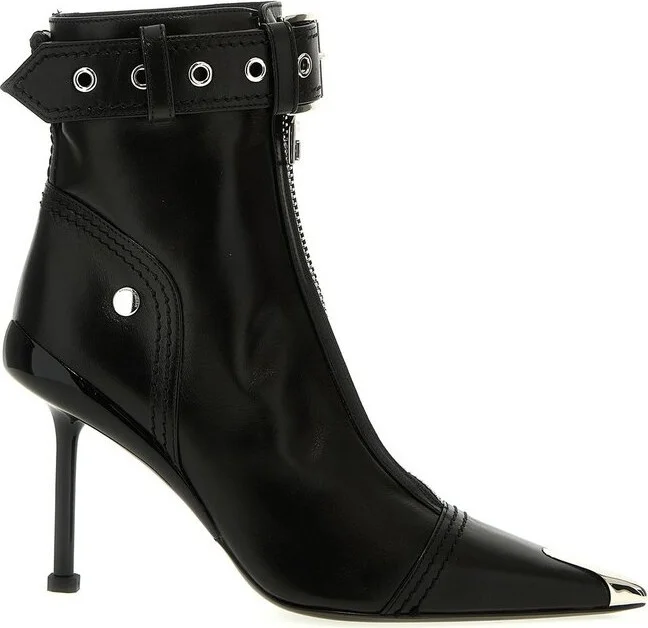 Alexander McQueen Buckle-Fastened Pointed-Toe Ankle Boots