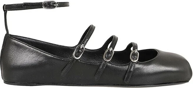 Alexander McQueen Buckled-Straps Square-Toe Ballerina Shoes