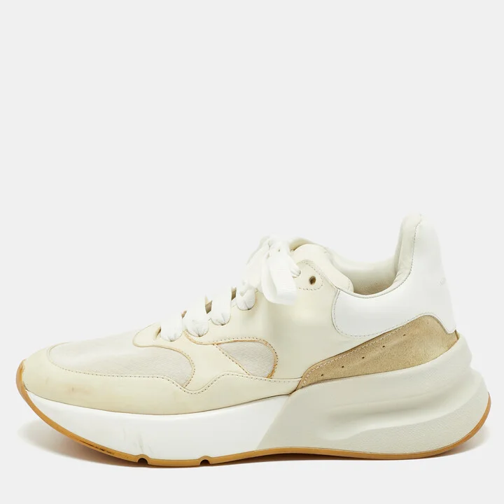 Alexander McQueen Cream/Off White Leather and Fabric Oversized Runner Sneakers Size 40
