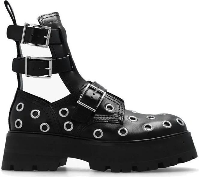 Alexander McQueen Eyelet Detailed Strappy Boots