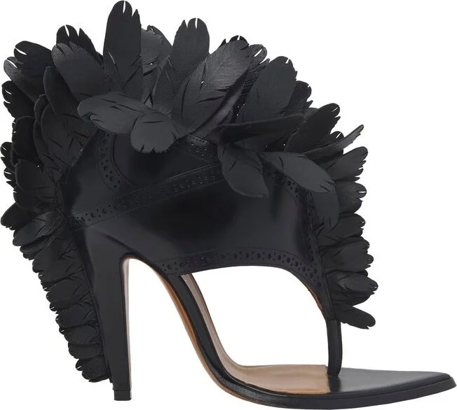 Alexander McQueen Feathered Pointed-Toe Sandals