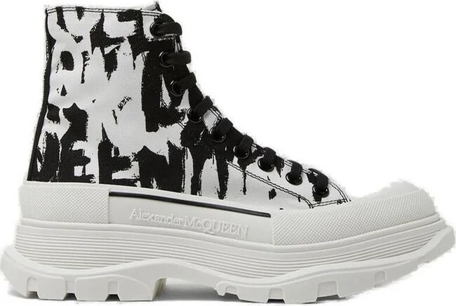 Alexander McQueen Graffiti Print Tread Slick Boots