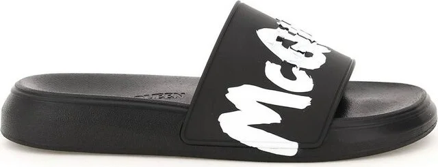 Alexander McQueen Grafitti Logo Printed Slip-On Slides