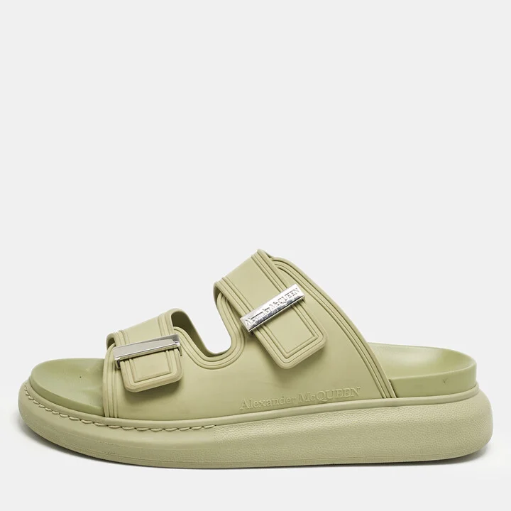 Alexander McQueen Green Rubber Logo Embossed Slide Sandals Size 40