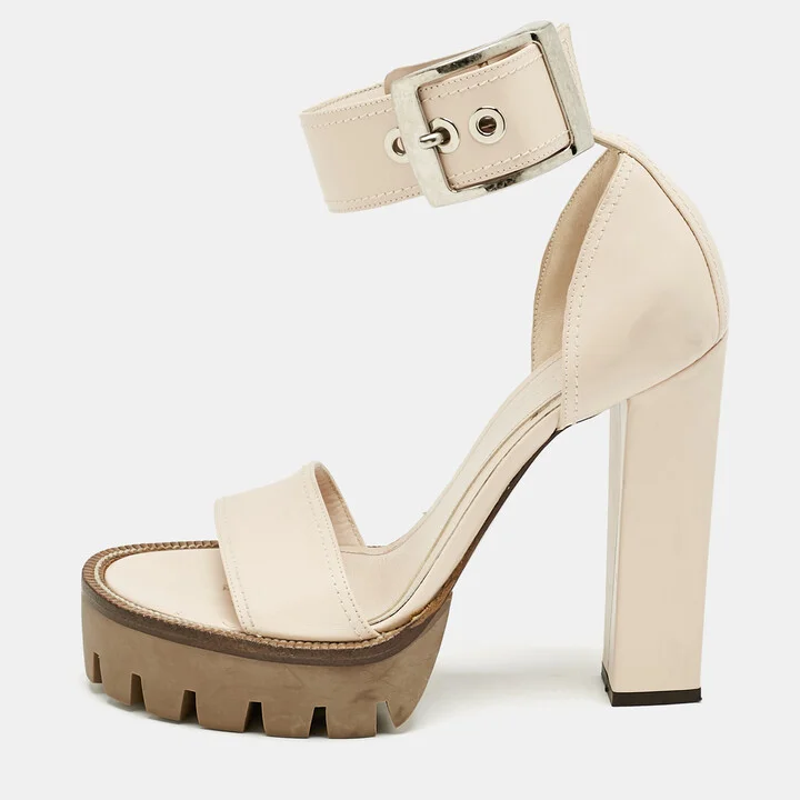 Alexander McQueen Light Blush Pink Leather Ankle Strap Platform Sandals Size 38