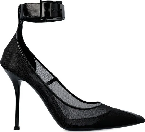 Alexander McQueen Mesh-Panelled Ankle Buckled Pumps