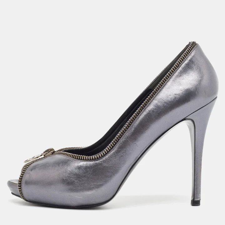 Alexander McQueen Metallic Leather Peep Toe Pumps Size 38