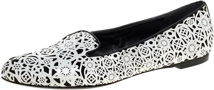 Alexander McQueen Monochrome Laser Cut Patent Leather Smoking Slippers Size 37