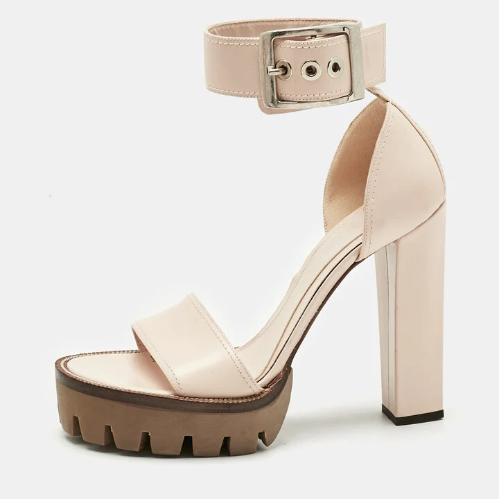 Alexander McQueen Pink Leather Platform Sandals Size 40