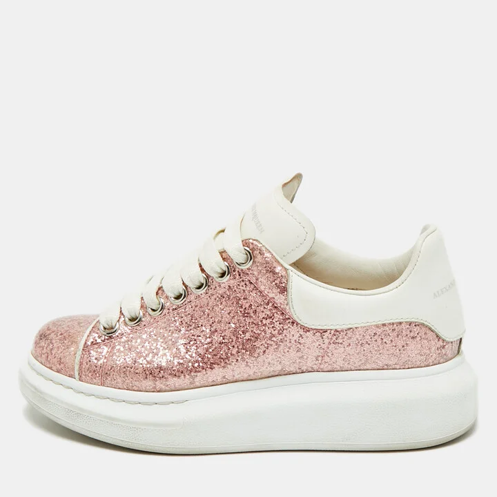 Alexander McQueen Pink/White PVC And Glitter Oversized Lace Up Sneakers Size 36.5