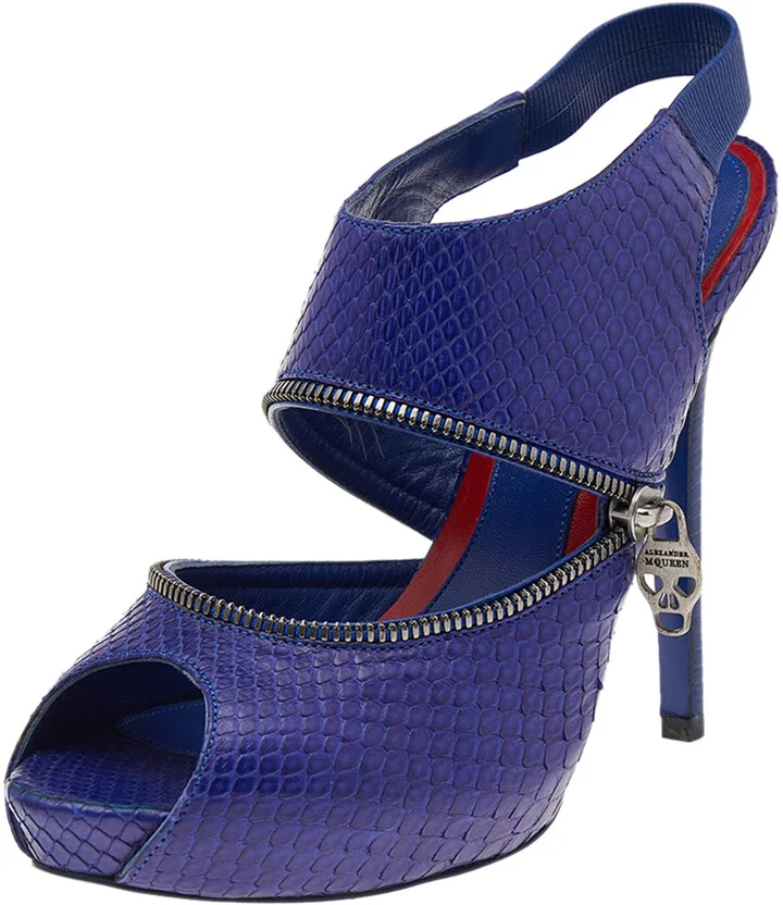 Alexander McQueen Purple Python Leather Sling Back Sandals Size 38
