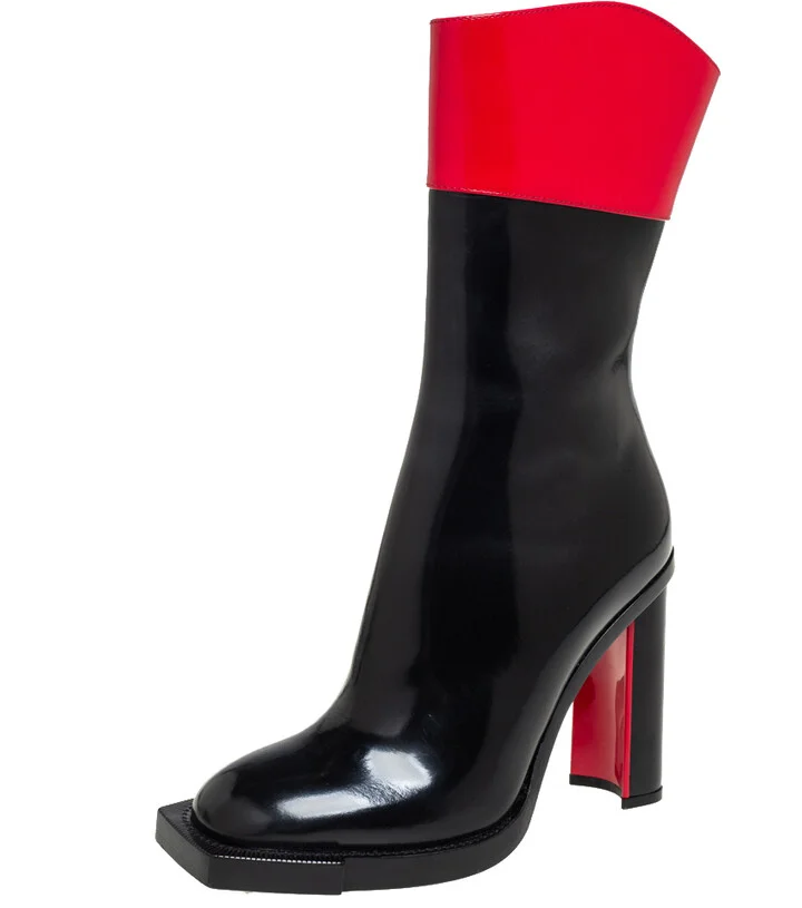 Alexander McQueen Red/Black Patent Leather Calf Length Boots Size 38.5