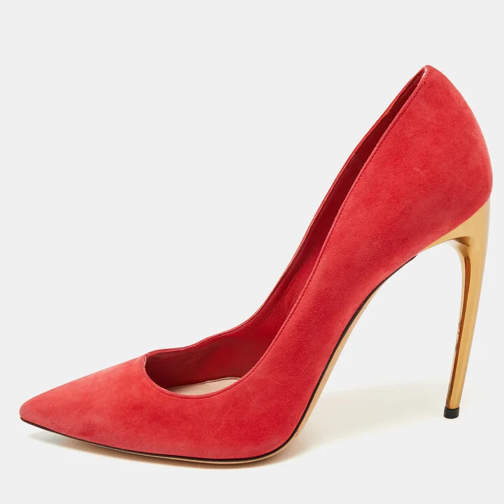 Alexander McQueen Red Suede Pointed Toe Pumps Size 41