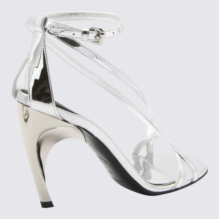 Alexander McQueen Silver-Tone Leather Twisted Armadillo Sandals - Image 2