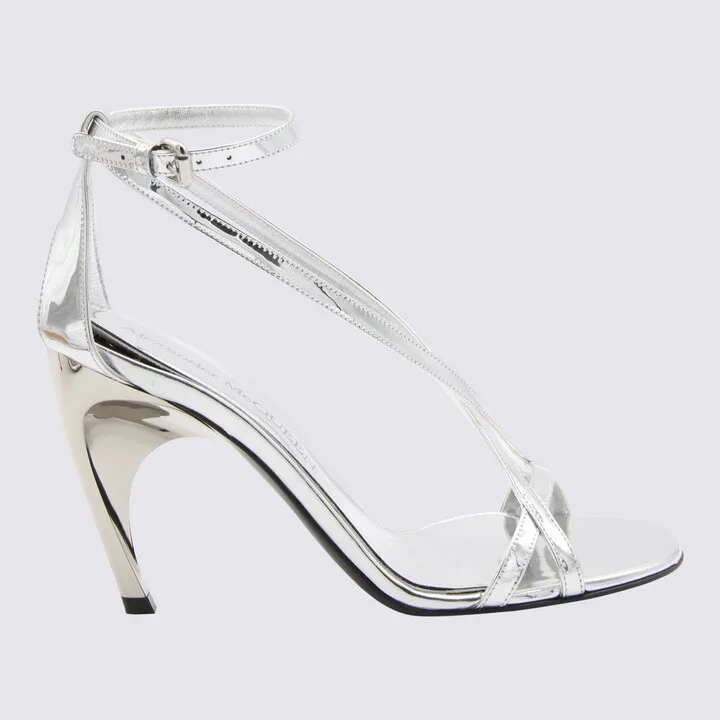 Alexander McQueen Silver-Tone Leather Twisted Armadillo Sandals