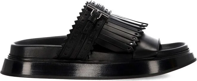 Alexander McQueen T-Bar Fringed Slides