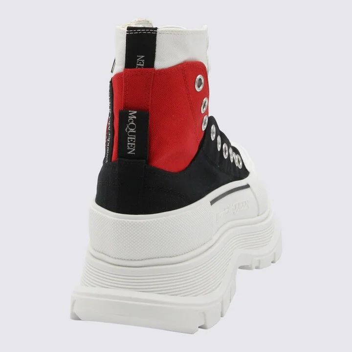 Alexander McQueen White Black And Red Canvas Tread Slick Lace Up Fastening Boots - Image 2