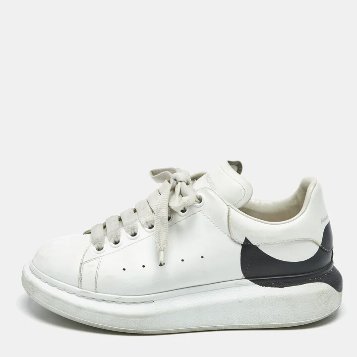 Alexander McQueen White/Black Leather Oversized Sneakers Size 38