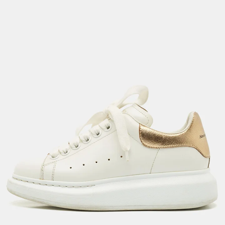 Alexander McQueen White/Gold Leather Oversized Sneakers Size 35.5