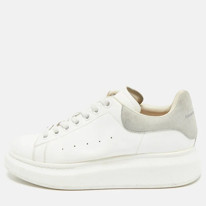 Alexander McQueen White/Grey Suede and Leather Oversized Sneakers Size 37