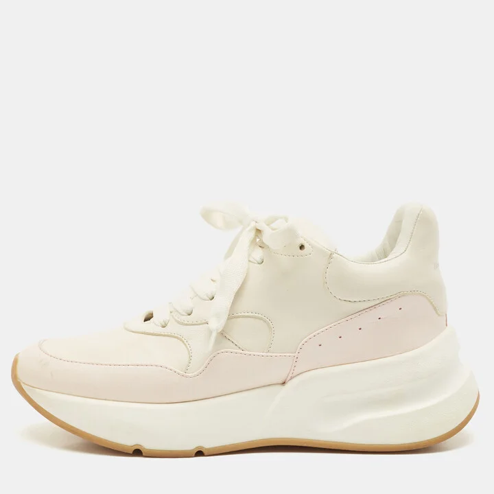 Alexander McQueen White/Pink Leather Chunky Sneakers Size 38