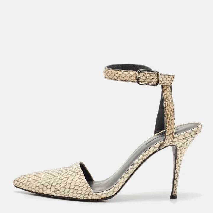 Alexander Wang Beige/Black Snakeskin Leather Ankle Strap Pumps Size 38