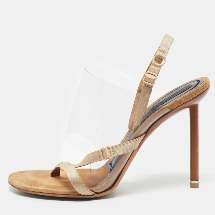 Alexander Wang Beige/Transparent Suede and PVC Thong Slingback Sandals Size 39