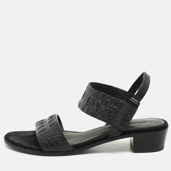 Alexander Wang Black Croc Embossed Leather Slingback Sandals Size 36
