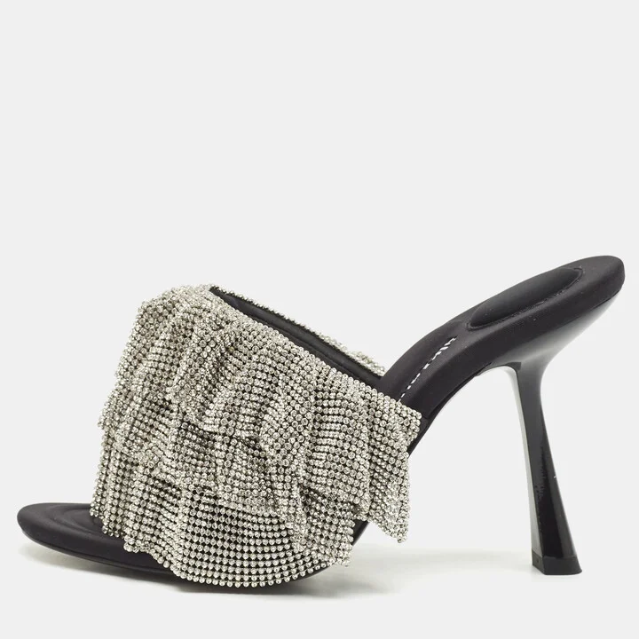 Alexander Wang Black Fabric Crystal Embellished Nala Slide Sandals Size 36