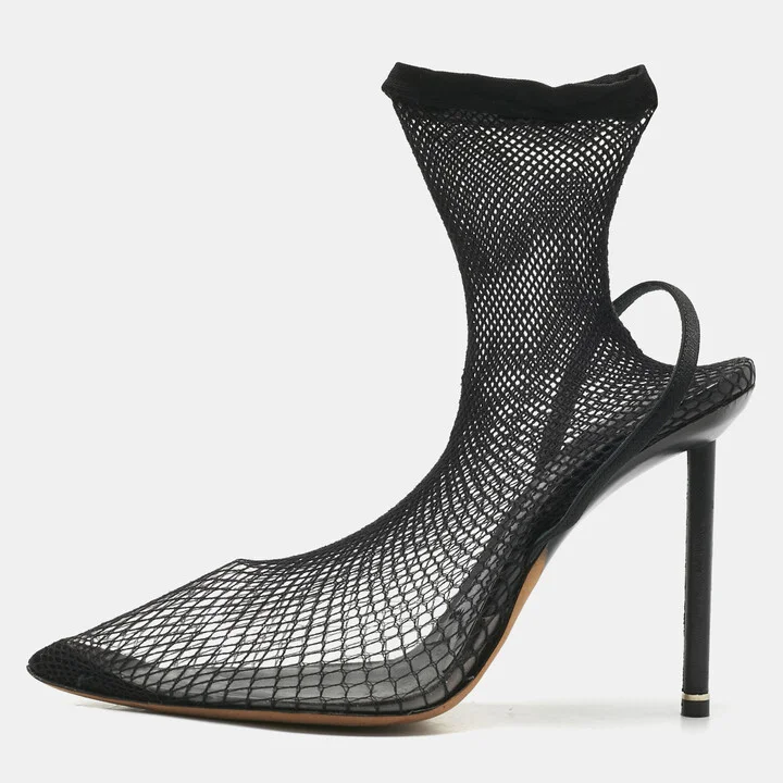 Alexander Wang Black Knit Fabric and PVC Caden Booties Size 39.5