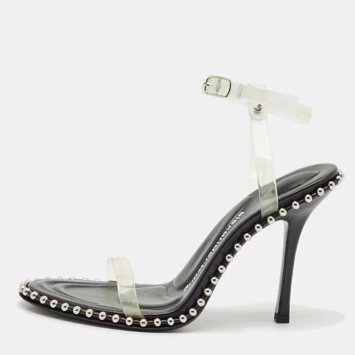 Alexander Wang Black Leather and PVC Studded Nova Slingback Sandals Size 38