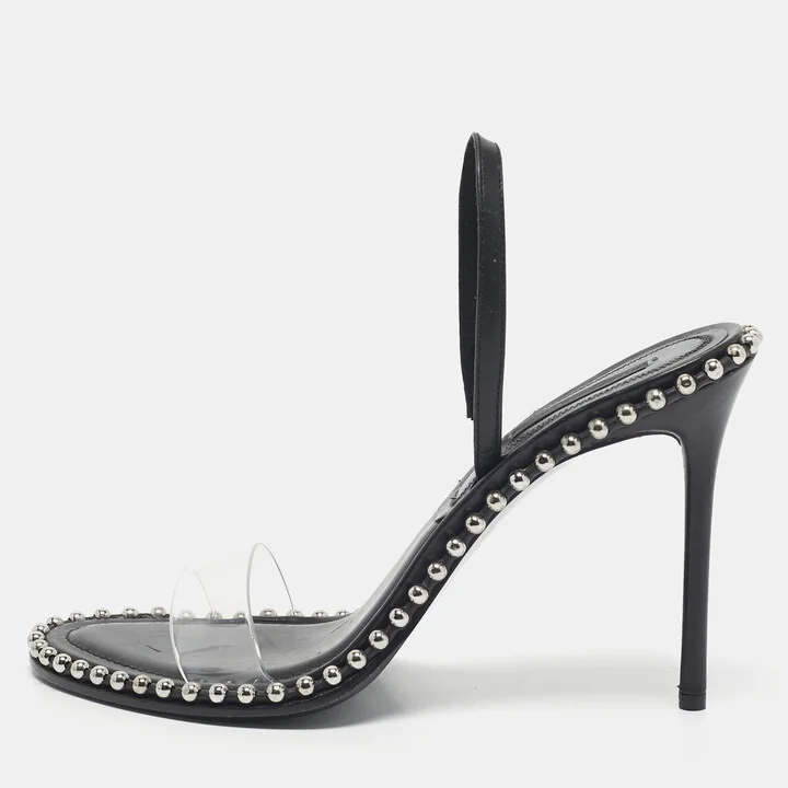 Alexander Wang Black Leather and PVC Studded Nova Slingback Sandals Size 39