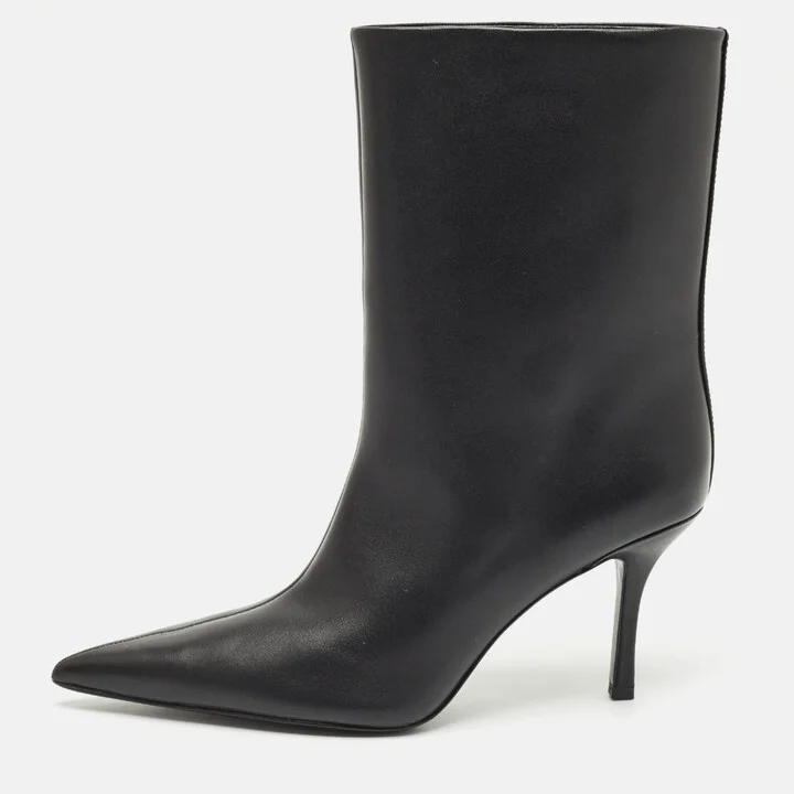 Alexander Wang Black Leather Delphine Pointed Toe Mid Calf Boots Size 39