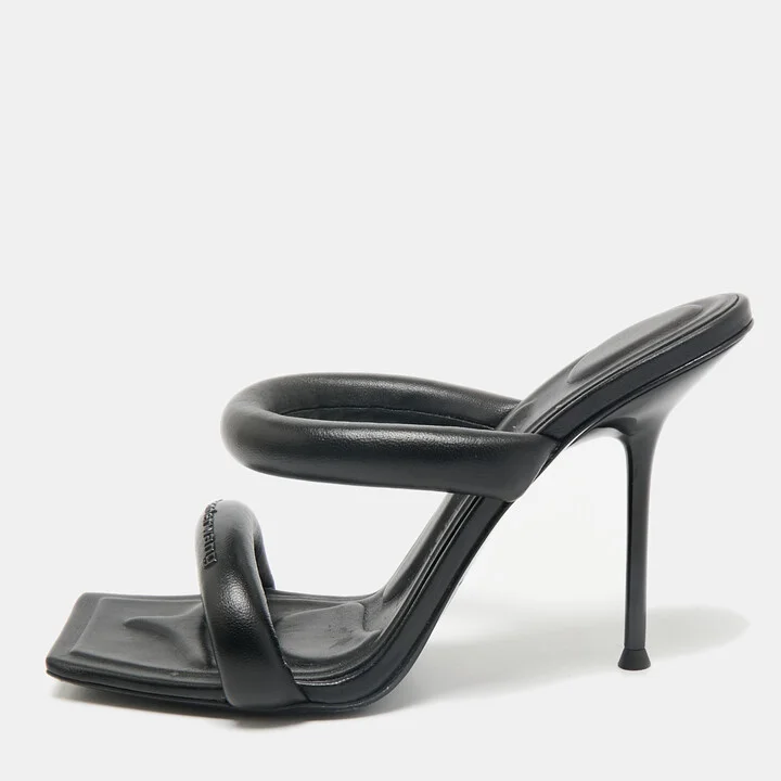 Alexander Wang Black Leather Julie Tubular Slide Sandals Size 39